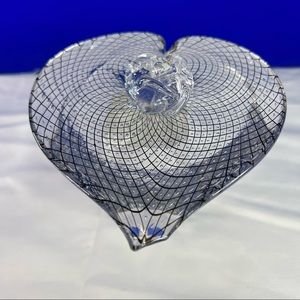 Clear Handblown and Threaded Heart Shaped Paperweight